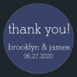 Adesivo Redondo Marinho Blue Modern Weds Stickers<br><div class="desc">Marinho azul moderno adesivos de casamento com texto personalizável</div>