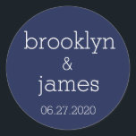Adesivo Redondo Marinho Blue Modern Weds Stickers<br><div class="desc">Marinho azul moderno adesivos de casamento com texto personalizável</div>