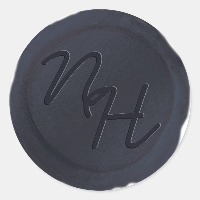 Adesivo Redondo Marinho Blue Wax Seal Initials Envelope Sticker (Frente)