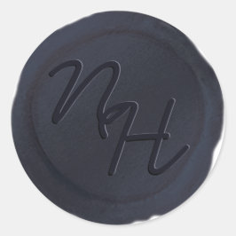 Adesivo Redondo Marinho Blue Wax Seal Initials Envelope Sticker