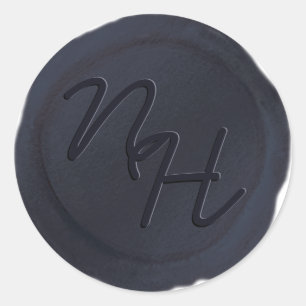 Adesivo Redondo Marinho Blue Wax Seal Initials Envelope Sticker