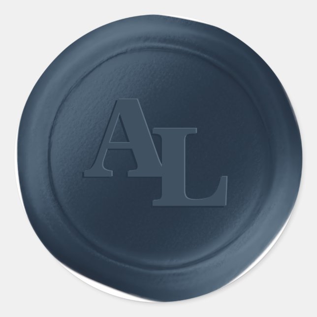 Adesivo Redondo Marinho Blue Wax Seal Monograma Vinhetas de Casame (Frente)