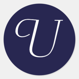 Adesivo Redondo Marinho Blue & White Monograma Selo inicial "U"
