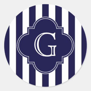 Adesivo Redondo Marinho Blue White Stripes, Monograma do Rótulo do