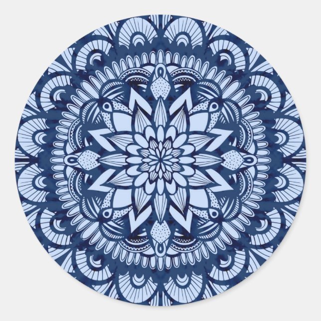 Adesivo Redondo Marinho Boêmia Blue Tie Dye Mandala (Frente)