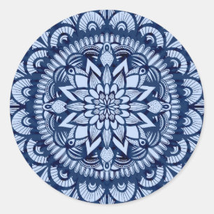 Adesivo Redondo Marinho boêmico Blue Tie Dye Mandala