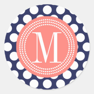 Adesivo Redondo Marinho & bolinhas grandes corais Monogrammed