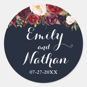 Adesivo Redondo Marinho Borgonha Casamento outono Floral