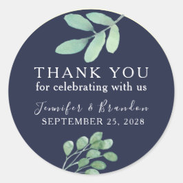Adesivo Redondo Marinho Botânico Casamento Azul Obrigado A Favor