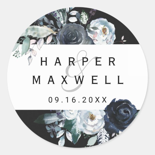 Adesivo Redondo Marinho Branco Boho Peony Watercolor Casamento Pre (Frente)