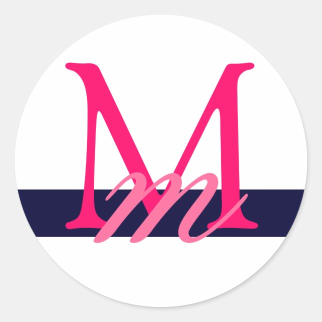 Adesivo Redondo Marinho Branco de Envelope de Casamento Monograma  (Frente)