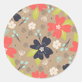 Adesivo Redondo Marinho Branco de Poinsettia de Natal desenhado