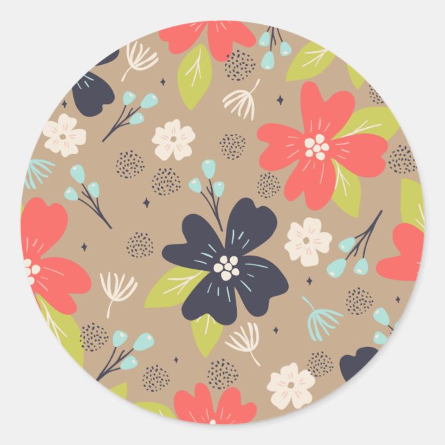 Adesivo Redondo Marinho Branco de Poinsettia de Natal desenhado (Frente)