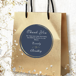 Adesivo Redondo Marinho Branco Dourado Casamento Elegante Obrigado