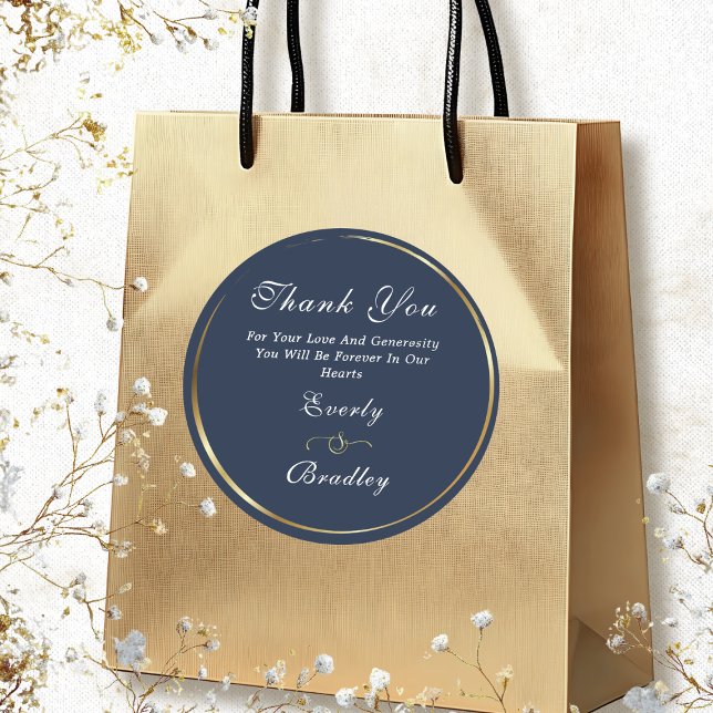 Adesivo Redondo Marinho Branco Dourado Casamento Elegante Obrigado (Criador carregado)