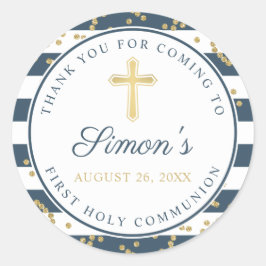 Adesivo Redondo Marinho brilhante Dourado - Primeira Comunhão Sagr