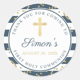 Adesivo Redondo Marinho brilhante Dourado - Primeira Comunhão Sagr