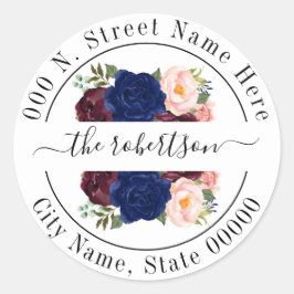 Adesivo Redondo Marinho burgudy floral boho chic return address