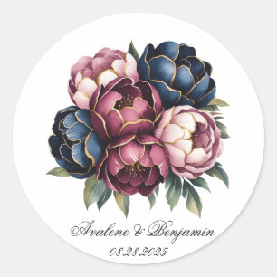 Adesivo Redondo Marinho Burgundy Blush Pink Peony Casamento