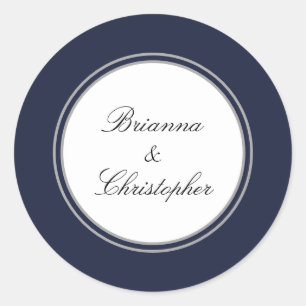 Adesivo Redondo Marinho Casamento Elegante Simples Azul e Branco