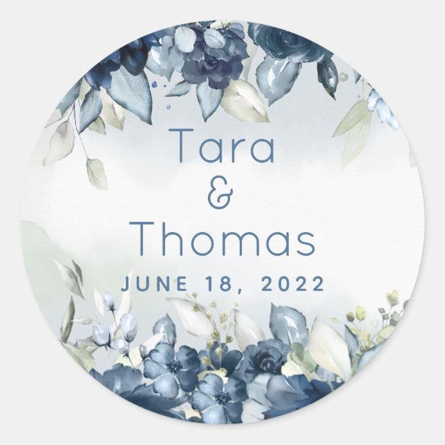 Adesivo Redondo Marinho Cascading Rosas Peonies Greenery Casamento (Frente)