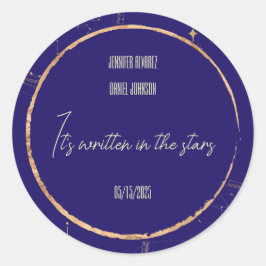 Adesivo Redondo Marinho Celestial da Noite Azul e Casamento Dourad