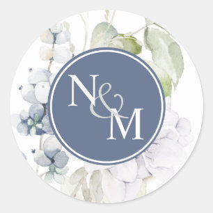Adesivo Redondo Marinho chic e selo branco de envelope floral
