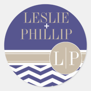 Adesivo Redondo Marinho chique do monograma   de Chevron