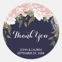 Adesivo Redondo Marinho cor-de-rosa pálido obrigado floral você co