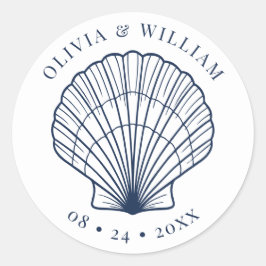 Adesivo Redondo Marinho Costeiro de Casamento de Seashell Beach Bl