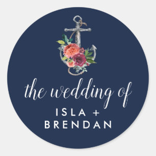 Adesivo Redondo Marinho De Âncora Floral Outono Do Casamento