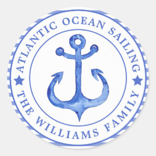 Adesivo Redondo Marinho de Âncora Náutica Azul Striped Personali