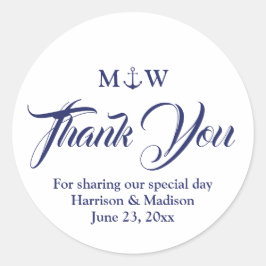 Adesivo Redondo Marinho de casamento branco-azul-náutico