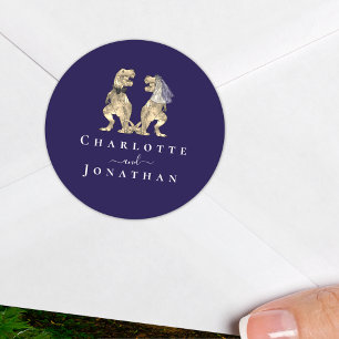 Adesivo Redondo Marinho de Casamento Dinossauro Azul e Branco Pers