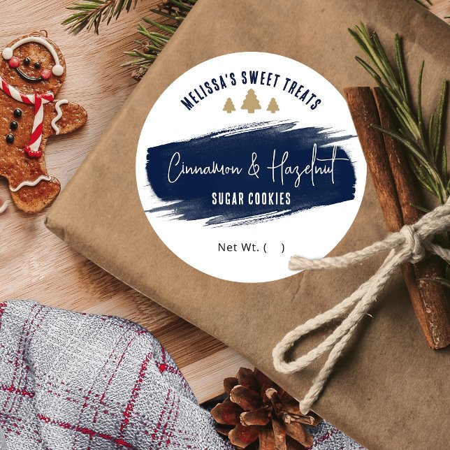 Adesivo Redondo Marinho de Cookies Dourado Férias Elegantes (Modern Christmas stickers for your cookies, cupcakes or other holiday treats)