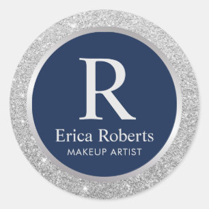 Adesivo Redondo Marinho de Monograma Azul Elegante