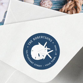 Adesivo Redondo Marinho de praia costeira Blue Round Endereço de d