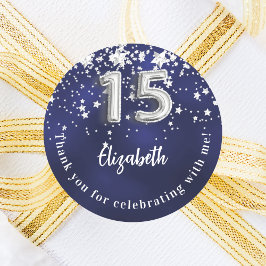 Adesivo Redondo Marinho de Quinceanera estrelas de prata azul