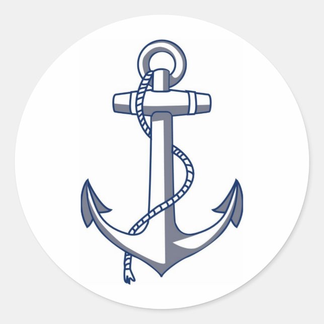 Adesivo Redondo Marinho de Tema Náutico de Desenho de Âncora  Azul (Frente)