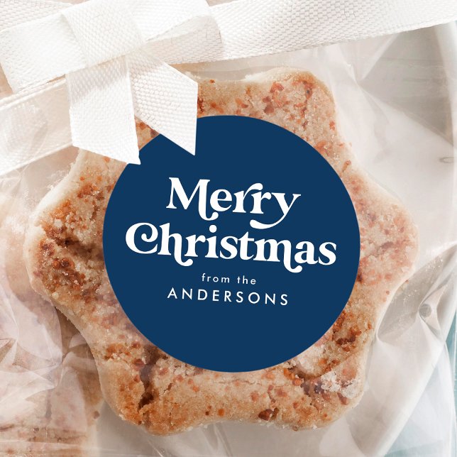 Adesivo Redondo Marinho de Tipografia Azul Feliz Natal (Criador carregado)