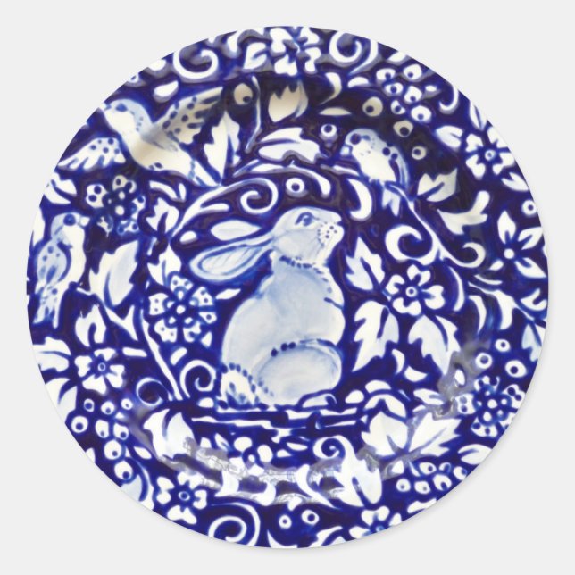 Adesivo Redondo Marinho Dedham Floral de Pássaro Branco Azul (Frente)