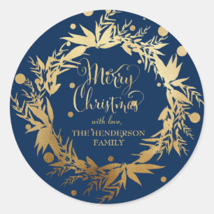 Adesivo Redondo Marinho Dourado Personalizado Azul Natal Eucalyptu