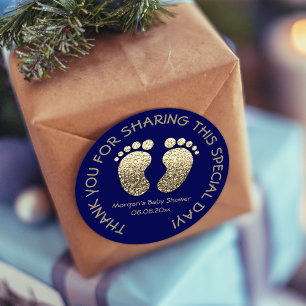 Adesivo Redondo Marinho Dourado Pés-Cardíaco Favor do Chá de frald