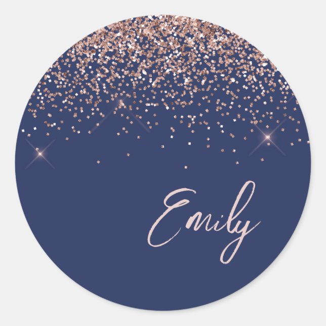 Adesivo Redondo Marinho Dourado rosa Azul Monograma Nome (Frente)