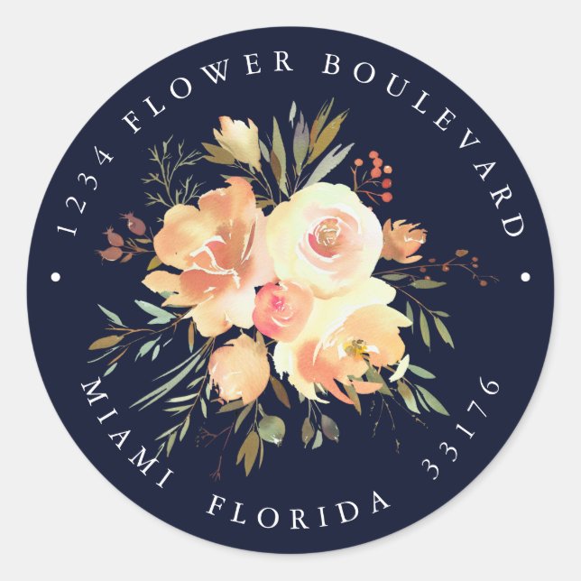 Adesivo Redondo Marinho Dream Peach Endereço de devolução botânica (Frente)