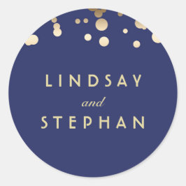 Adesivo Redondo Marinho e Casamento de Confetti Dourado