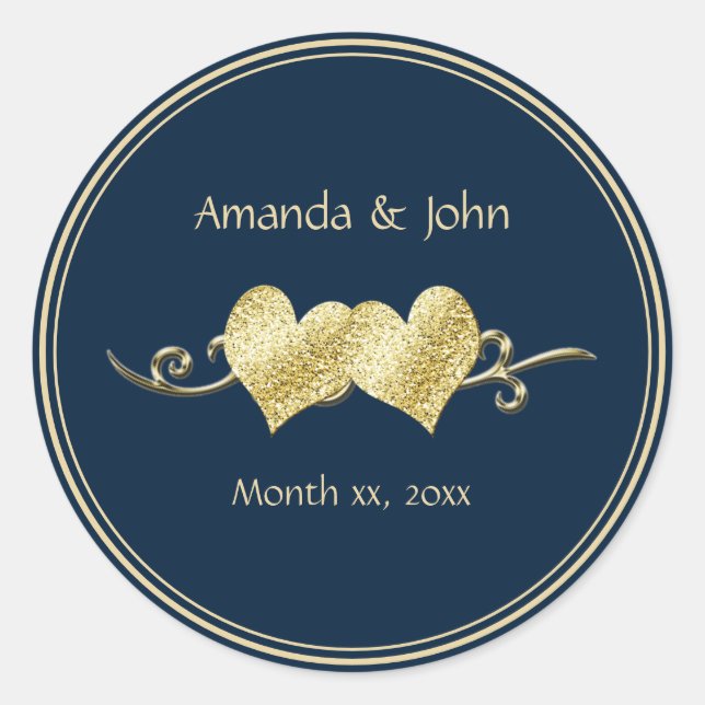 Adesivo Redondo Marinho e Casamento Elegante Dourado (Frente)
