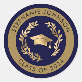 Adesivo Redondo Marinho e Classe Dourada de Graduação 2024