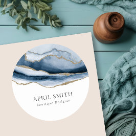 Adesivo Redondo Marinho Elegante Abstrato Azul Agate Dourado Water