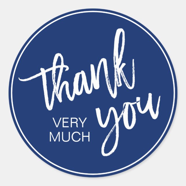 Adesivo Redondo Marinho Elegante Azul Branco Muito Obrigado (Frente)